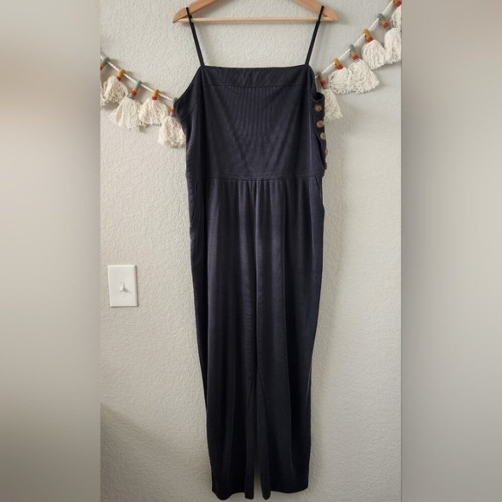 Anthropologie Saturday Sunday Tencel Ribbed Square Neck Gray Relaxed Jumpsuit L